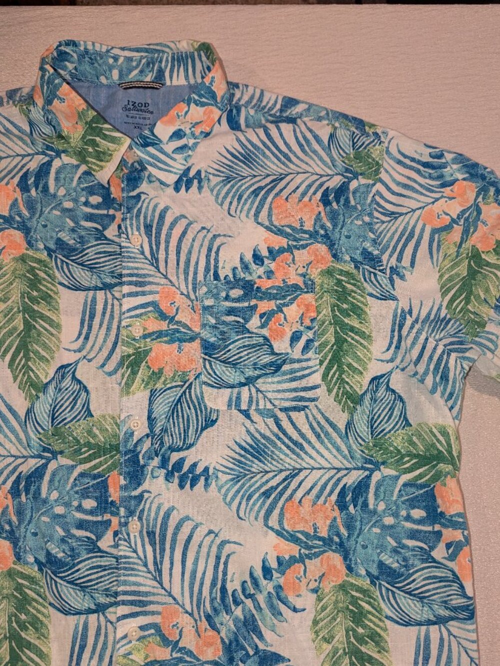 Izod Saltwater Tropical Floral Print Hawaiian Shirt